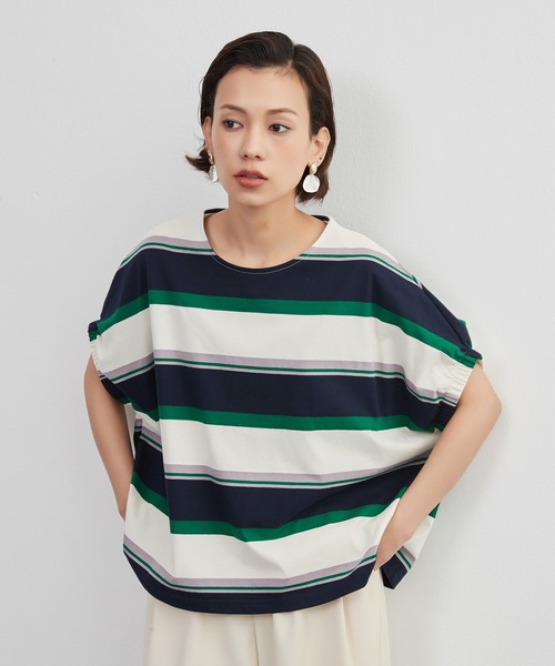 On One's Own(オンワンズオン)の「On One's Own ドルマンスリーブ半袖ボーダーTシャツ(Tシャツ/カットソー・レディース・オリーブ/パープル/ネイビー・FREE)」の13枚目の写真