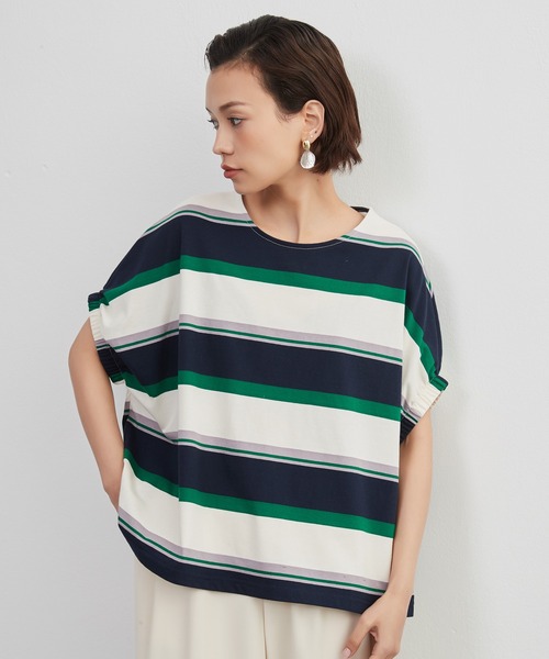 On One's Own(オンワンズオン)の「On One's Own ドルマンスリーブ半袖ボーダーTシャツ(Tシャツ/カットソー・レディース・オリーブ/パープル/ネイビー・FREE)」の14枚目の写真