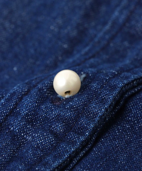 BLANC basque ブランバスク　綿麻デニムパール釦半袖シャツ ブラウス 綿麻デニムパール釦半袖シャツ（シャツ/ブラウス）｜blanc