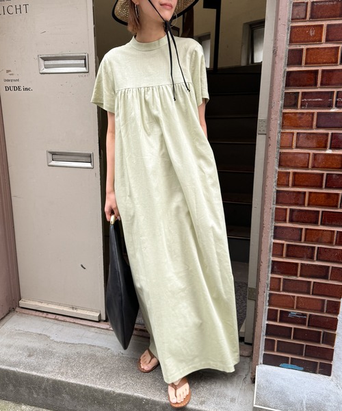 audrey and john wad（オードリーアンドジョンワッド）の「ハーフスリーブスタンドカラーロングワンピース -洗濯機洗い可-（ワンピース・レディース・ライトグリーン/カーキ/ネイビー・マルチサイズ）」の9枚目の写真