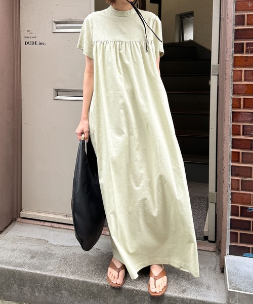 audrey and john wad（オードリーアンドジョンワッド）の「ハーフスリーブスタンドカラーロングワンピース -洗濯機洗い可-（ワンピース・レディース・ライトグリーン/カーキ/ネイビー・マルチサイズ）」の12枚目の写真