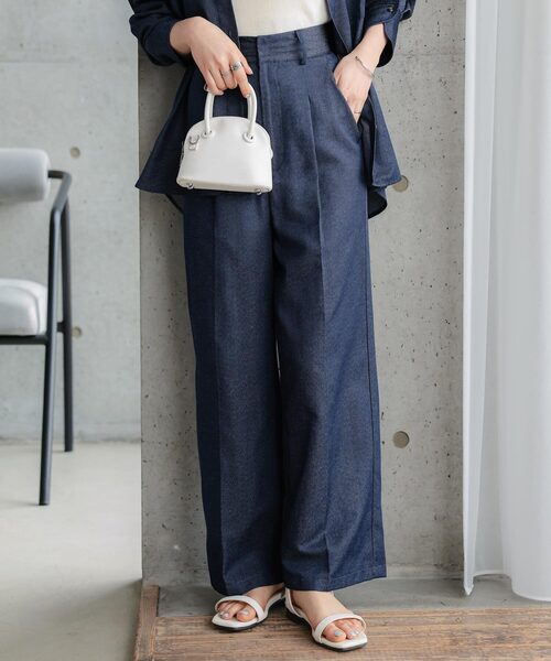 Petitle（プチレ）の「[ 低身長向けサイズ ] タックワイドストレートパンツ（スラックス・レディース・チャコールグレー/ブラック/オフホワイト/ベージュ/ブラウン/ストライプ/イエロー系/ピンク/ライトベージュ/杢グレー/ネイビー系・PS/PM/PL）」の8枚目の写真