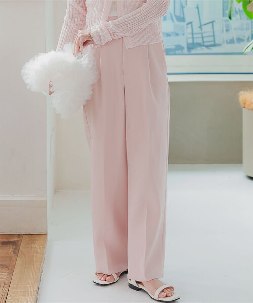 低身長向けサイズ ] タックワイドストレートパンツ（スラックス