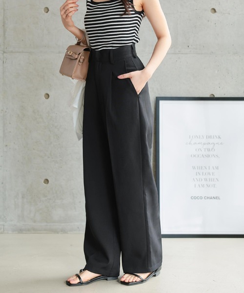低身長向けサイズ ] タックワイドストレートパンツ（スラックス