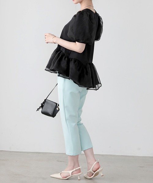 O.S.K（オーエスケー）の「[O.S.K] スクエアネックオーガンジートップス（シャツ/ブラウス・レディース・パープル/ブラック/アイボリー・L/M）」の12枚目の写真