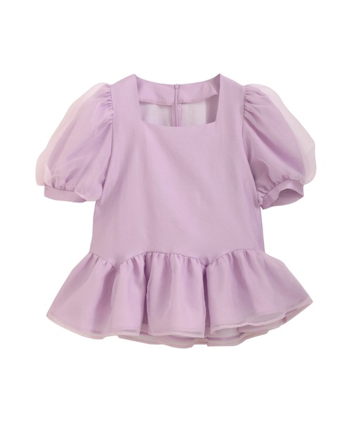 O.S.K（オーエスケー）の「[O.S.K] スクエアネックオーガンジートップス（シャツ/ブラウス・レディース・パープル/ブラック/アイボリー・L/M）」の22枚目の写真