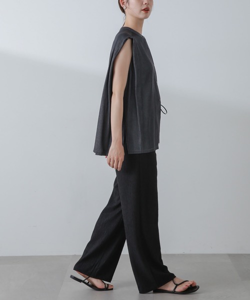 セール】タックノースリーブスタンドカラーブラウス(セットアップ可