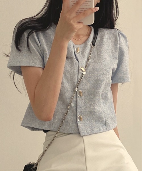 by muni:r（バイ ムニール）の「【お気に入り登録数2万突破！】サマーツイードジャケットブラウス（シャツ/ブラウス・レディース・ブルー/ブラック/アイボリー・FREE）」の3枚目の写真