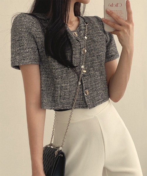 by muni:r（バイ ムニール）の「【お気に入り登録数2万突破！】サマーツイードジャケットブラウス（シャツ/ブラウス・レディース・ブルー/ブラック/アイボリー・FREE）」の14枚目の写真