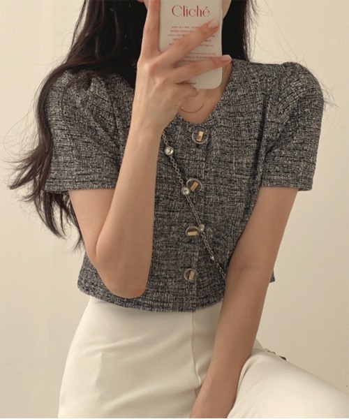 by muni:r（バイ ムニール）の「【お気に入り登録数2万突破！】サマーツイードジャケットブラウス（シャツ/ブラウス・レディース・ブルー/ブラック/アイボリー・FREE）」の5枚目の写真