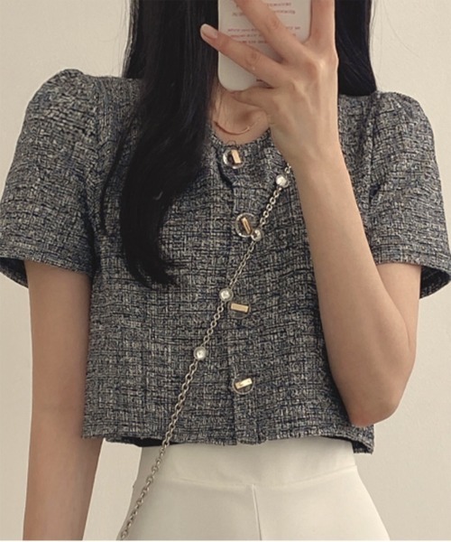 by muni:r（バイ ムニール）の「【お気に入り登録数2万突破！】サマーツイードジャケットブラウス（シャツ/ブラウス・レディース・ブルー/ブラック/アイボリー・FREE）」の6枚目の写真