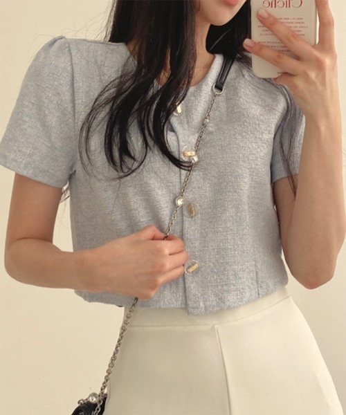 by muni:r（バイ ムニール）の「【お気に入り登録数2万突破！】サマーツイードジャケットブラウス（シャツ/ブラウス・レディース・ブルー/ブラック/アイボリー・FREE）」の8枚目の写真