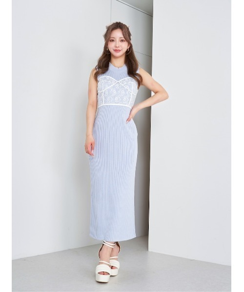 Darich(ダーリッチ)の「レースビスチェリブニットロングワンピース(ワンピース・レディース・アイボリー/サックスブルー/ブラック・FREE/FS)」の3枚目の写真