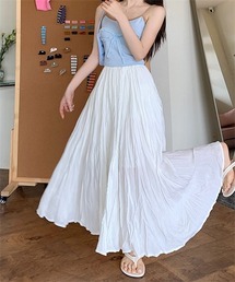 皺加工フレアマキシ丈スカート
