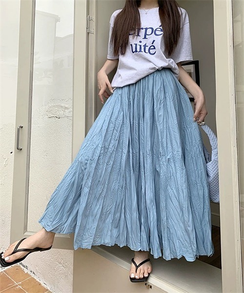 FREE STYLISTS(フリー スタイリスト)の「皺加工フレアマキシ丈スカート(スカート・レディース・ホワイト/ブラック/ピンク/イエロー/ブルー/アイボリー・FREE)」の4枚目の写真