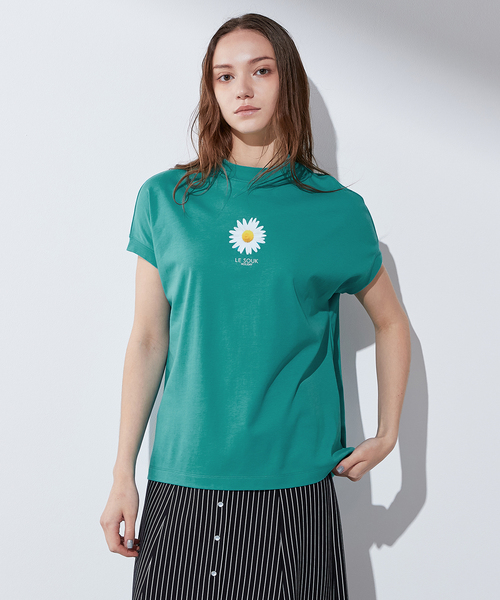 LE SOUK HOLIDAY(ルスークホリデー)の「【接触冷感・UVカット・汗じみ防止】フラワープリントTシャツ(Tシャツ/カットソー・レディース・グリーン/カーキ/ブラック・M/L)」の7枚目の写真