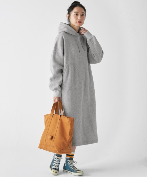 KRIFF MAYER Lady's Collection（クリフメイヤーレディースコレクション）の「裏起毛杢スウェットワンピ（ワンピース・レディース・チャコール/オートミール/オレンジ/グリーン/カラフル/グレー・MEDIUM/LARGE）」の2枚目の写真