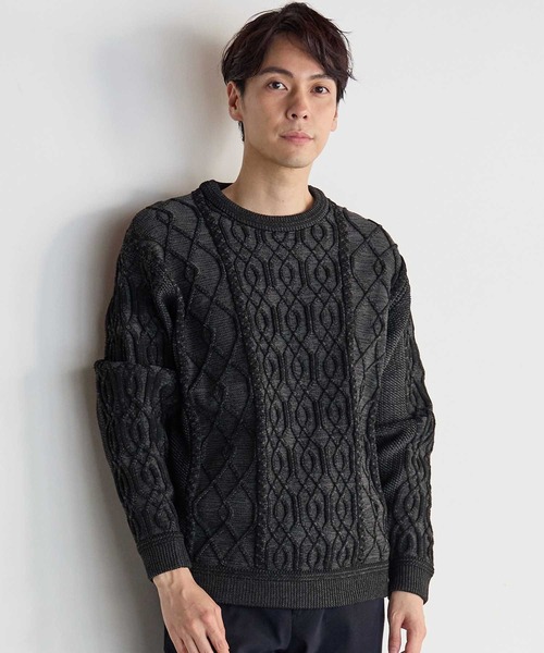 UNION STATION（ユニオンステーション）の「ケーブル編みプルオーバーニット（ニット/セーター・メンズ・クリーム/ブラック/ネイビー/ボルドー・M/L/LL）」の2枚目の写真