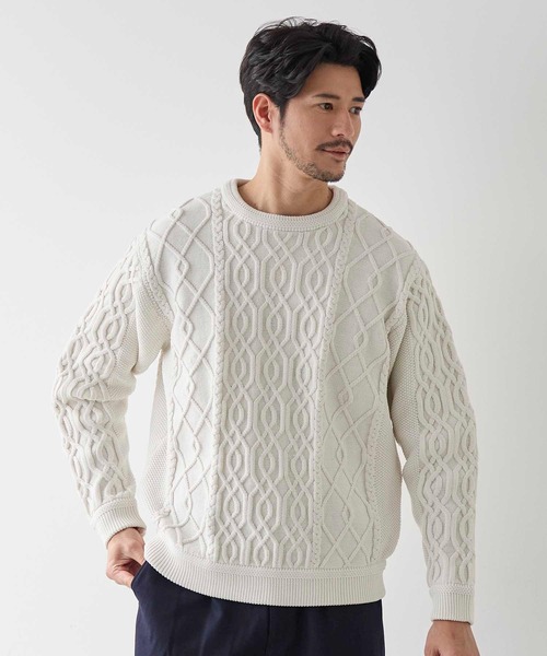 UNION STATION（ユニオンステーション）の「ケーブル編みプルオーバーニット（ニット/セーター・メンズ・クリーム/ブラック/ネイビー/ボルドー・M/L/LL）」の5枚目の写真