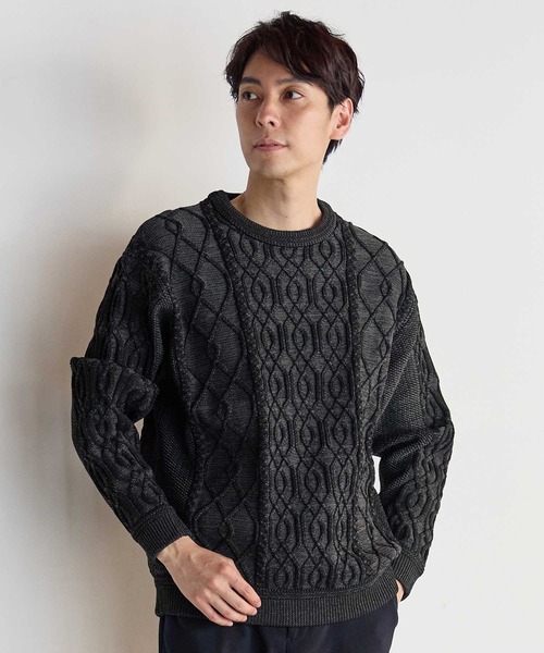 UNION STATION（ユニオンステーション）の「ケーブル編みプルオーバーニット（ニット/セーター・メンズ・クリーム/ブラック/ネイビー/ボルドー・M/L/LL）」の10枚目の写真
