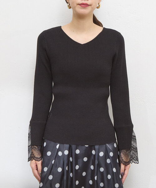 natural couture(ナチュラルクチュール)の「前後2WAY袖口レースリブニット(ニット/セーター・レディース・ミント/チャコールグレー/グレー/オフホワイト/ブラック/グレイッシュベージュ/ボルドー/その他1/その他2・FREE)」の21枚目の写真
