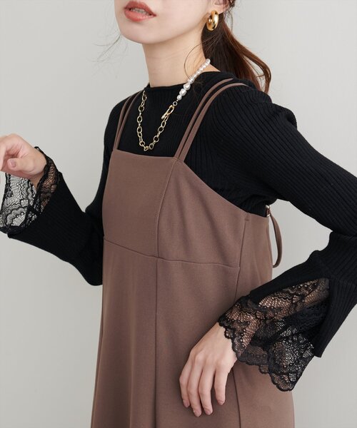 natural couture(ナチュラルクチュール)の「前後2WAY袖口レースリブニット(ニット/セーター・レディース・ミント/チャコールグレー/グレー/オフホワイト/ブラック/グレイッシュベージュ/ボルドー/その他1/その他2・FREE)」の10枚目の写真