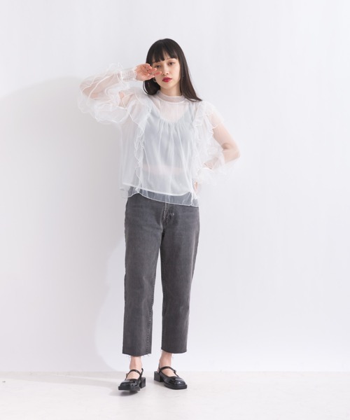 terrace(テラス)の「ピンタックフリルブラウス(シャツ/ブラウス・レディース・ブラック/オフホワイト/グレー/ライム・MEDIUM)」の18枚目の写真
