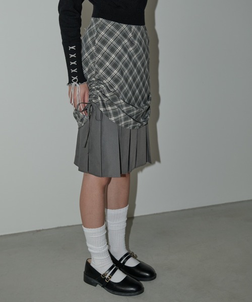 idem（イデム）の「drawstring check pleats skirt / ローウエストドロストスカート（スカート・レディース・グレー/ブラウン/ブラック/その他・FREE）」の11枚目の写真