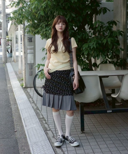 セール】drawstring check pleats skirt / ローウエストドロスト 