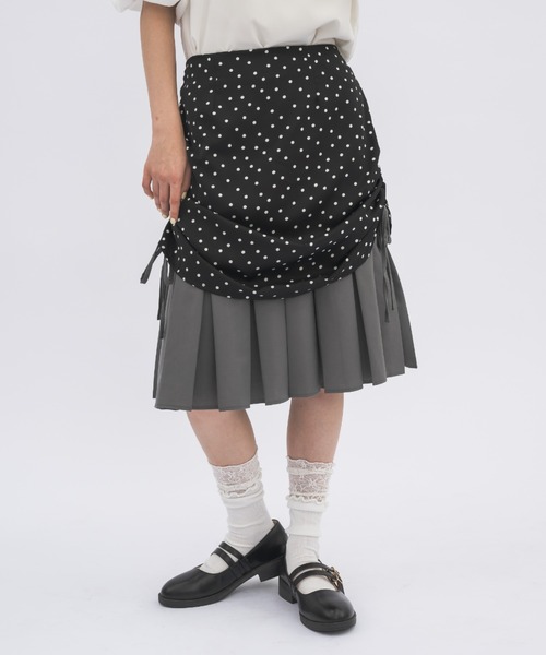 drawstring check pleats skirt / ローウエストドロストスカート