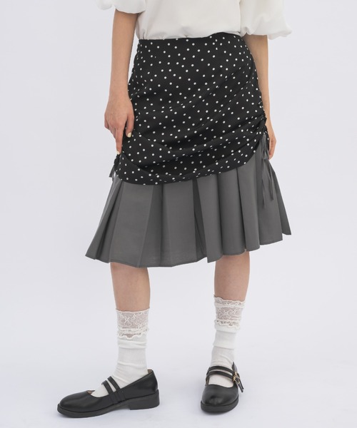 drawstring check pleats skirt / サイドドロストチェック