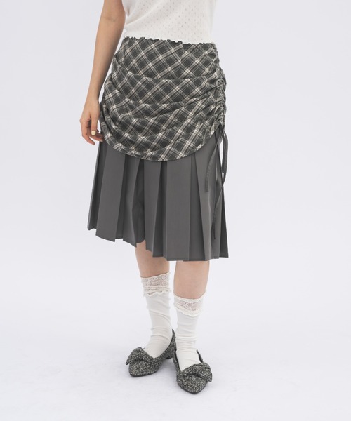 スカート idem drawstring check pleats skirt drawstring check pleats skirt / ローウエストドロストスカート
