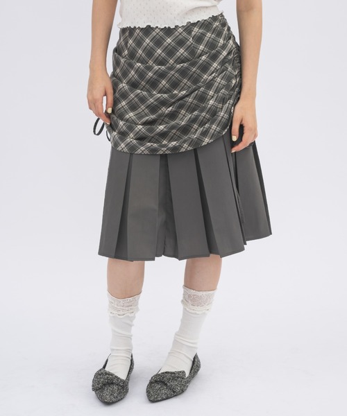 drawstring check pleats skirt / サイドドロストチェック