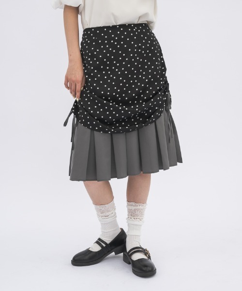 drawstring check pleats skirt / ローウエストドロストスカート