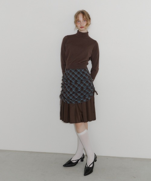セール】drawstring check pleats skirt / ローウエストドロスト 