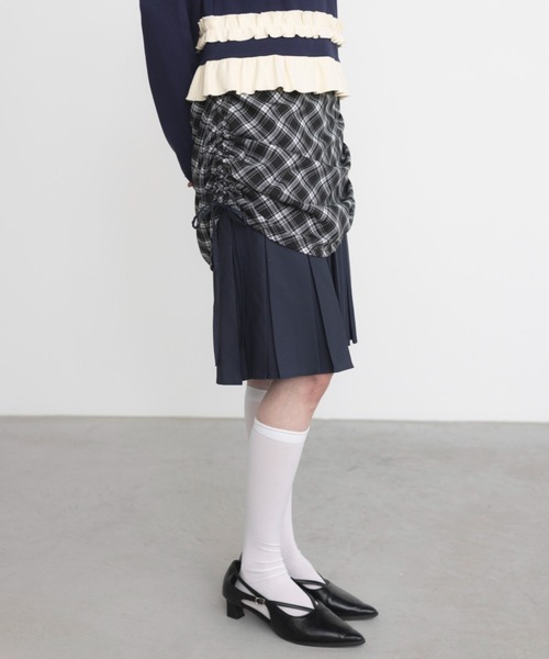 セール】drawstring check pleats skirt / ローウエストドロスト 