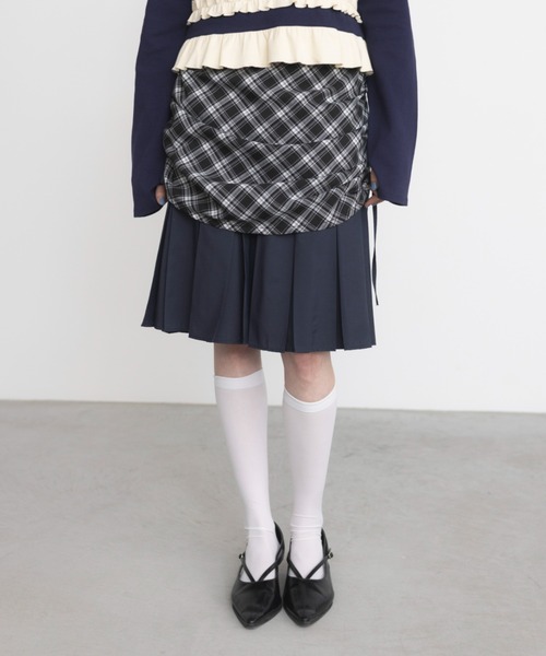 セール】drawstring check pleats skirt / ローウエストドロスト 