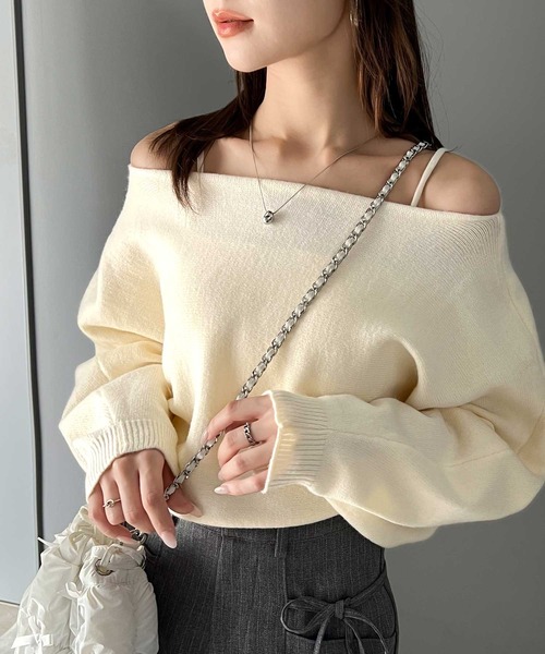 セール】【mily bilet】キャミ&ニットのオフショル見せセット