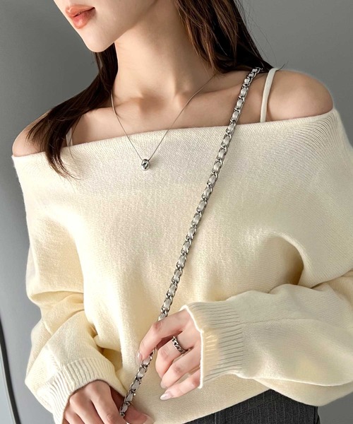 mily bilet（ミウィビレット）の「【mily bilet】キャミ&ニットのオフショル見せセットアイテム！マルチwayリボンボレロニットアンサンブル（ニット/セーター・レディース・ピンク/アイボリー/チャコールグレー・LARGE/MEDIUM/SMALL/X-LARGE）」の10枚目の写真