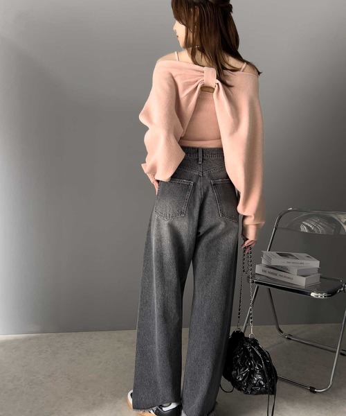 mily bilet（ミウィビレット）の「【mily bilet】キャミ&ニットのオフショル見せセットアイテム！マルチwayリボンボレロニットアンサンブル（ニット/セーター・レディース・ピンク/アイボリー/チャコールグレー・LARGE/MEDIUM/SMALL/X-LARGE）」の21枚目の写真