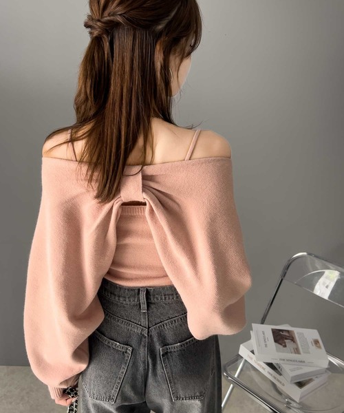 mily bilet（ミウィビレット）の「【mily bilet】キャミ&ニットのオフショル見せセットアイテム！マルチwayリボンボレロニットアンサンブル（ニット/セーター・レディース・ピンク/アイボリー/チャコールグレー・LARGE/MEDIUM/SMALL/X-LARGE）」の20枚目の写真