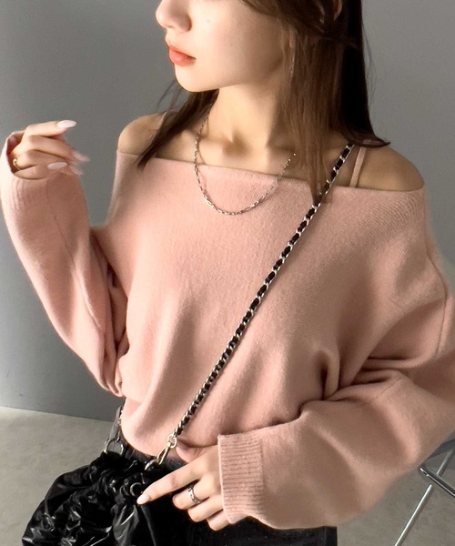 セール】【mily bilet】キャミ&ニットのオフショル見せセット