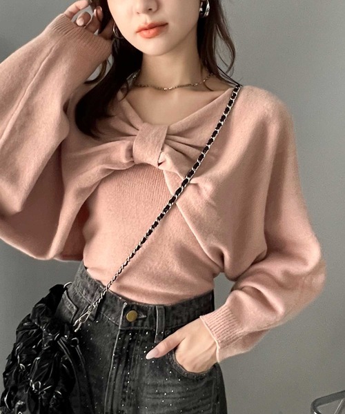 mily bilet（ミウィビレット）の「【mily bilet】キャミ&ニットのオフショル見せセットアイテム！マルチwayリボンボレロニットアンサンブル（ニット/セーター・レディース・ピンク/アイボリー/チャコールグレー・LARGE/MEDIUM/SMALL/X-LARGE）」の18枚目の写真