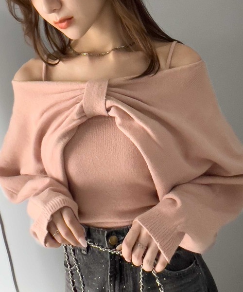 セール】【mily bilet】キャミ&ニットのオフショル見せセット
