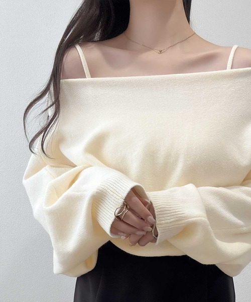 セール】【mily bilet】キャミ&ニットのオフショル見せセット