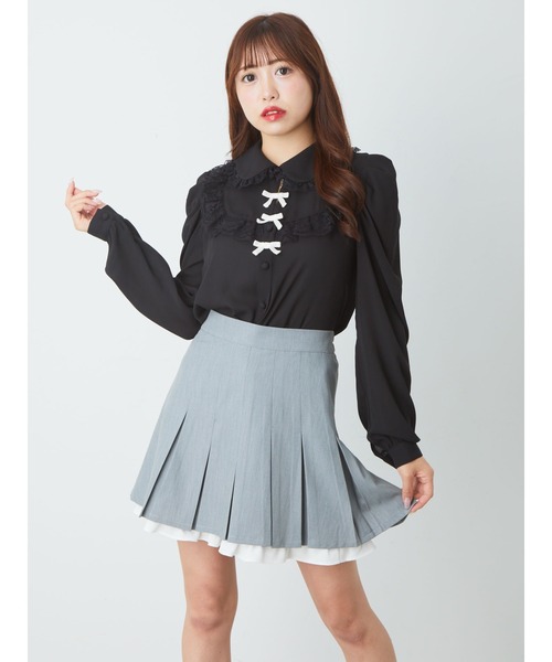 Ank Rouge（アンクルージュ）の「配色フリルプリーツSK（スカート・レディース・ブラック/グレー/ブラウン・M）」の3枚目の写真