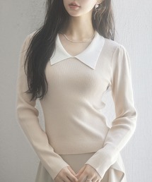トレンドの襟付きリブニット
