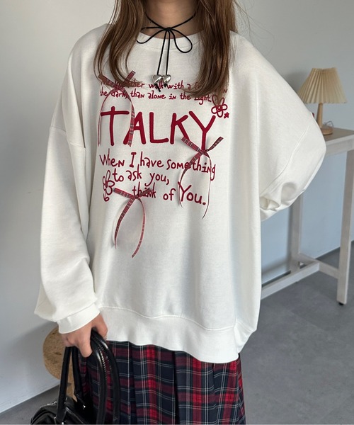 kutir（クティール）の「チェックリボンロゴスウェット/トレーナー（スウェット・レディース・オフホワイト/ネイビー/オートミール/レッド・FREE）」の2枚目の写真