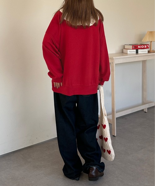 kutir（クティール）の「チェックリボンロゴスウェット/トレーナー（スウェット・レディース・オフホワイト/ネイビー/オートミール/レッド・FREE）」の8枚目の写真