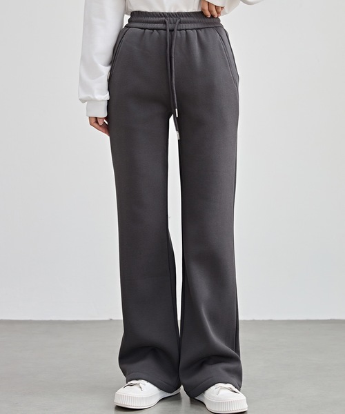セール】ソリッドカラー ハイウエスト あったか フレア イージーパンツ